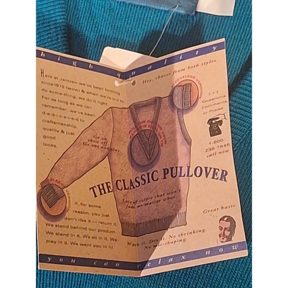 NWT JANTZEN Mens XL Sweater Vest Tall Teal V Neck Acrylic Made in USA Vintage - Picture 9 of 11